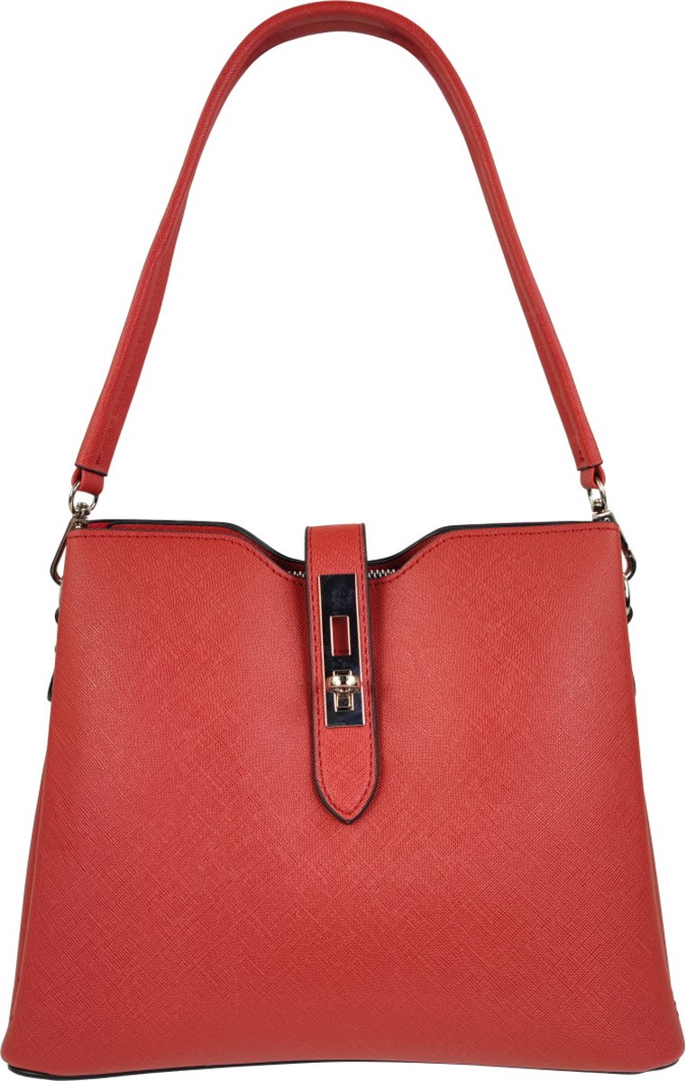 Flora & Co - saffiano - handtas - met instelbaar schouderhengsel - rood