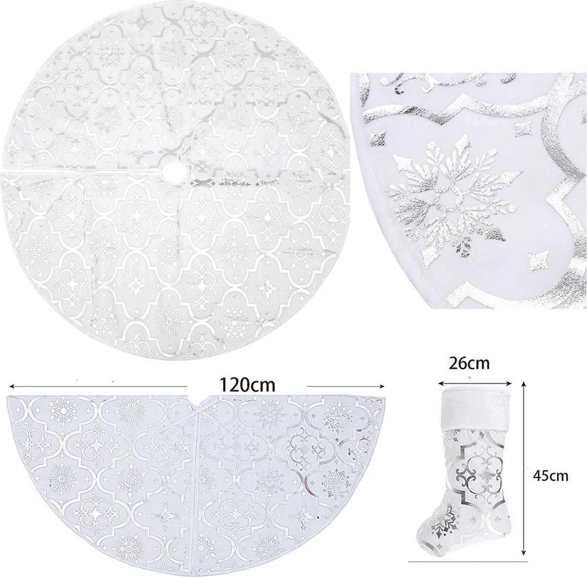 Jupe De Sapin De Noël 120 Cm Rouge Et Blanc - Tapis Décoratif Arbre Noël Festif, Cache-Pieds Élégant Pour Fêtes