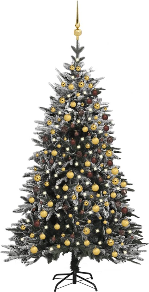 Prolenta Premium - Kunstkerstboom met LED's, kerstballen en sneeuw 240 cm PVC PE