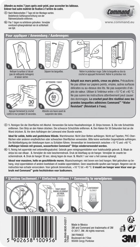 Command accroche tableau, medium, capacité 5,4 kg, blanc, blister de 8  pièces