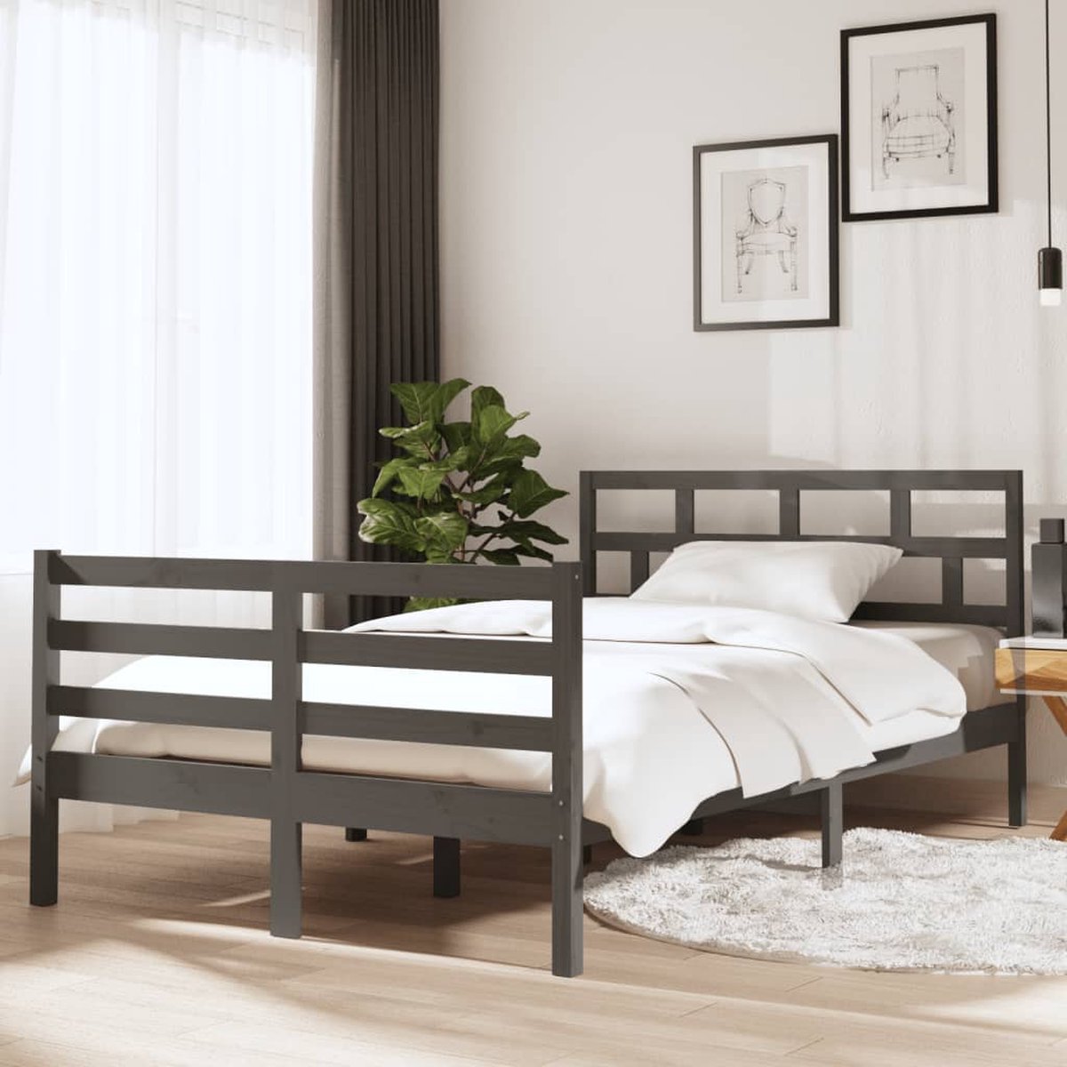 Prolenta Premium - Bedframe massief hout grijs 135x190 cm 4FT6 Double