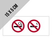 Pictogram/ sticker | Verboden te roken/ E-sigaret verboden | 15 x 5 cm | Elektronische sigaret | Tabak | Rookverbod | Sigaretten | Verbodsbord | Vape | Dampen | Stickers | 2 stuks