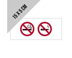 Pictogram/ stickers (2x) | Verboden te roken/ E-sigaret verboden | 15 x 5 cm | Elektronische sigaret | Rookverbod | Sigaretten | Vape | Dampen | 2 stuks