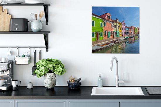 Peintures sur toile - Bateaux devant des maisons colorées à Burano - 50x50 cm - Décoration murale