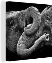 Peintures sur Toile - Deux Éléphants Zwart& Blanc - 20x20 cm - Décoration murale