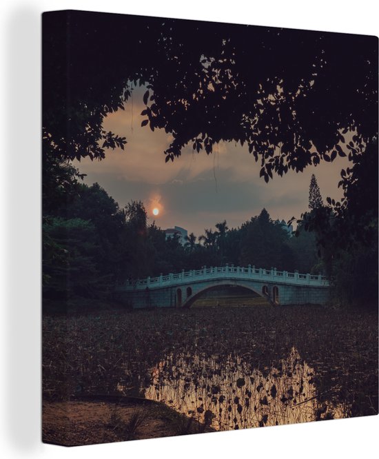Pont de Guangzhou au coucher du soleil 50x50 cm - Tirage photo sur toile (Décoration murale salon / chambre) / Villes asiatiques Peintures sur toile
