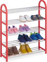 Relaxdays schoenenrek kinderen - tot maat 30 - laag opbergrek voor 15 paar kinderschoenen - rood