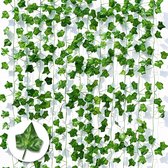Partizzle 12x Klimop Planten Slinger Set - Kunstplanten voor Binnen en Buiten - Woonkamer Hangplant - Decoratie Kamer Tieners - Nep Kunsthaag - 25 Meter