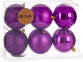 Krist+ kerstballen - 6x st - paars - kunststof - 8 cm - kerstversiering