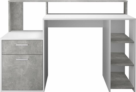 Bureau Eros Beton Wit - 138,5x53,5cm - Met opbergruimte - Hoogte 91.6 cm - Met lades