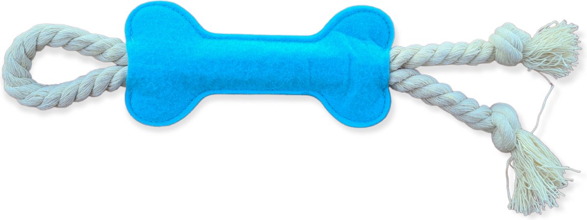 Touwspeeltje vilt hond | Puppy speelgoed | Blauw | Katoen koord | Lengte 30 cm | Hondenspeelgoed
