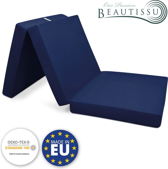 Beautissu Comfort – Logeermatras Opvouwbaar Matras 195x80cm Blauw – Gemiddeld - Beautissu