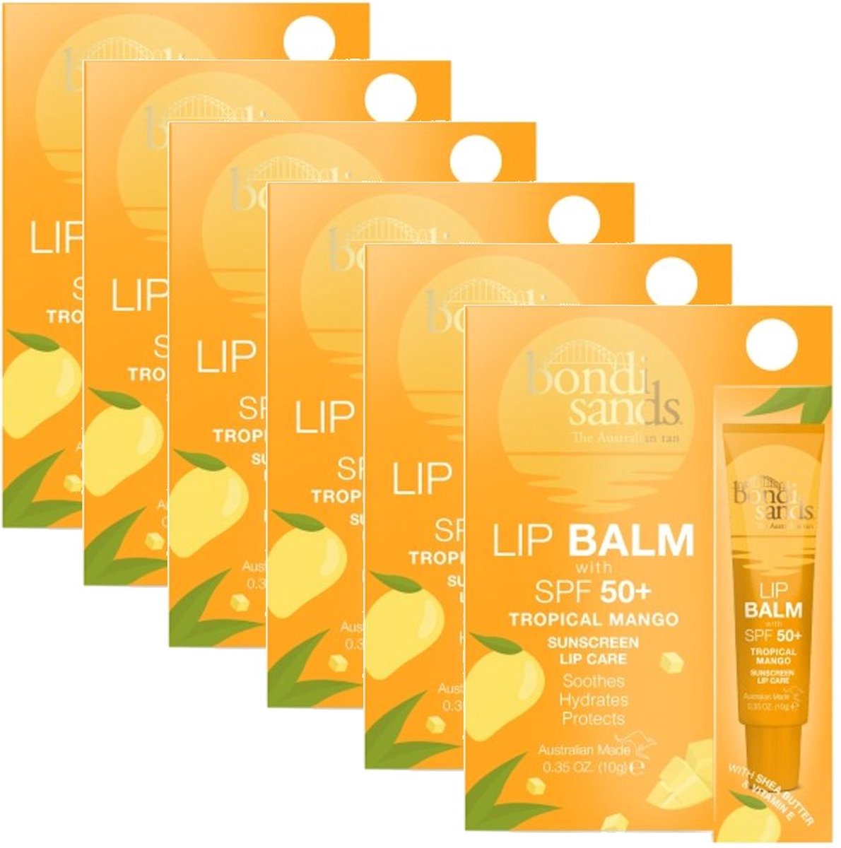 BONDI SANDS - Sunscreen Lip Balm SPF 50+ Tropical Mango - 6 Pak - Voordeelverpakking