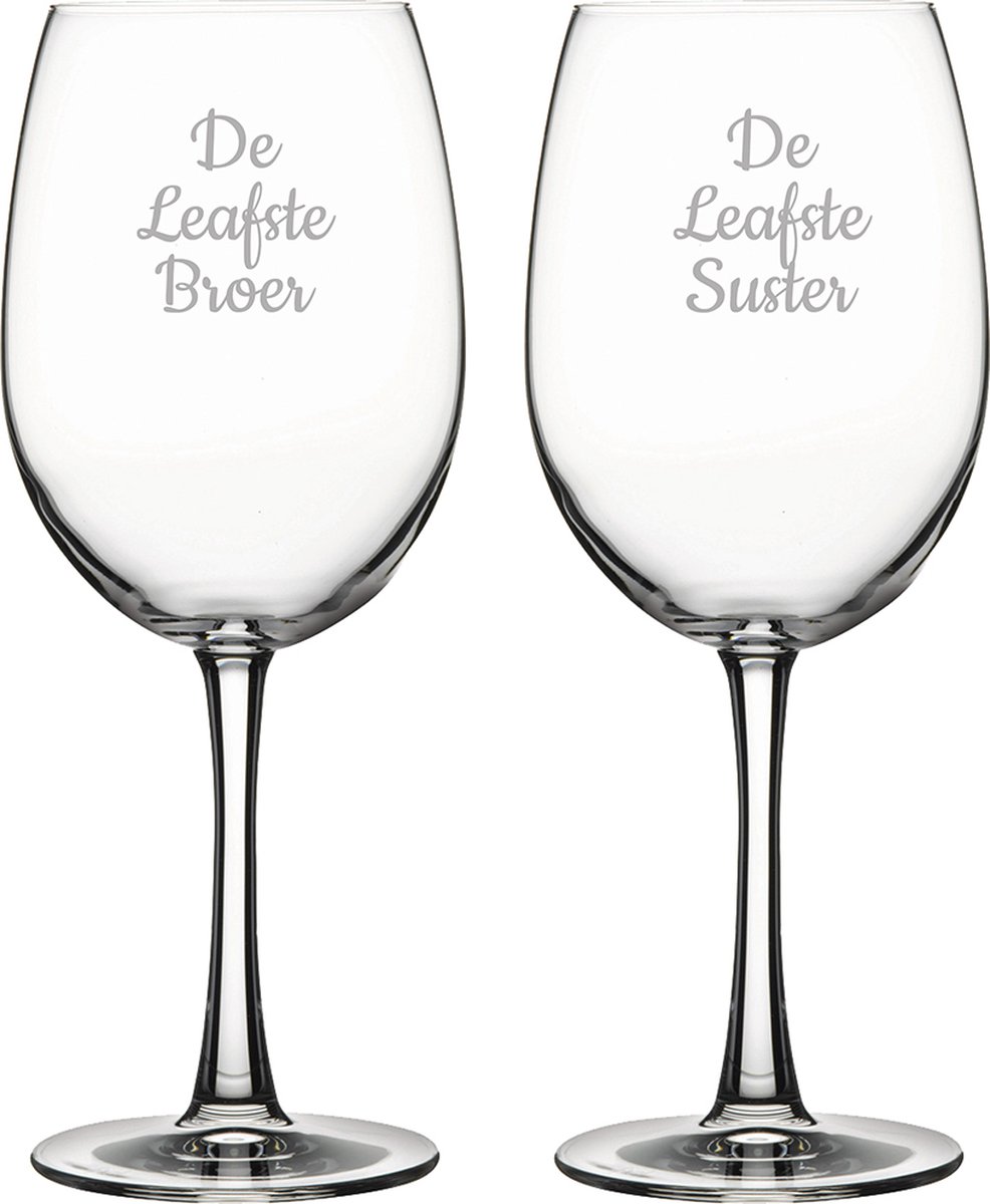 Gegraveerde Rode wijnglas 46cl De Leafste Broer-De Leafste Suster