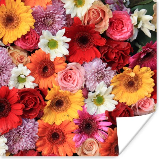 Foto: Poster bloemen kleuren gerbera rozen 75x75 cm