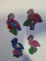 Diamond painting leuke flamingo's (4 stuks) dubbelzijdig te beplakken