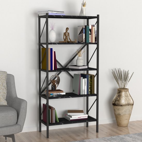 Boekenkast schap Vanylven 160x66x34 cm  marmer zwart