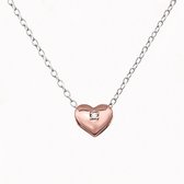 White Basis – Hartje Ketting – 14K Rose Goud Vergulde 925 Zilver met Zirkonia – Puffed Heart Necklace – Valentijn & Kerst Cadeautje Vrouwen