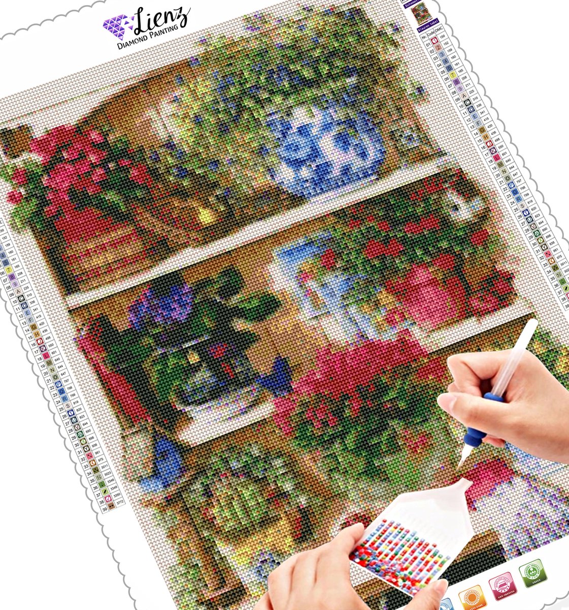 Lienz® Diamond Painting volwassenen 40x50cm – Rond – Bloemen – Potten – Volledig – Pakket Volwassenen — afbeelding 3