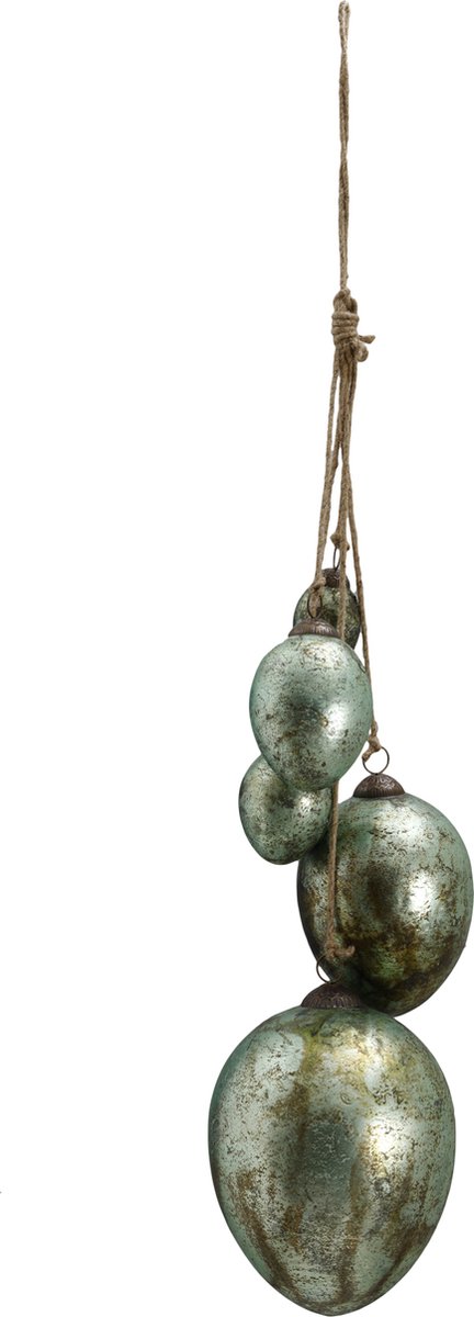 PTMD Ekko grote glazen paasei decoratie hanger groen antiek - Ekko green glass easter eggs hanger antique