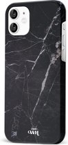 xoxo Wildhearts Marble Black Mood - Single Layer - Hardcase hoesje geschikt voor iPhone 12 hoesje zwart - Zwarte shockproof case geschikt voor Apple iPhone 12 hoesje marmer - Zwart