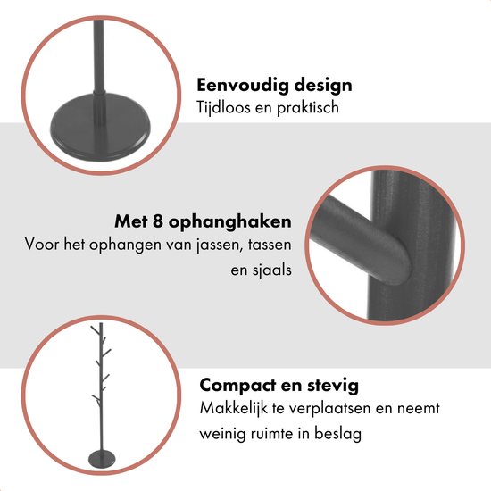 QUVIO Porte-manteau sur pied - Porte-manteau - Cintres - Patère - Bois - 35 x 35 x 175 cm (lxlxh) - Zwart