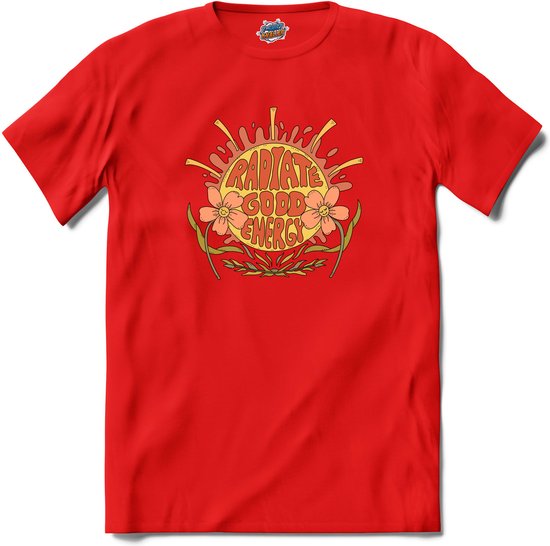 Flower Power - Radiate Good Energy - Vintage aesthetic - T-Shirt - Meisjes - Rood - Maat 12 jaar