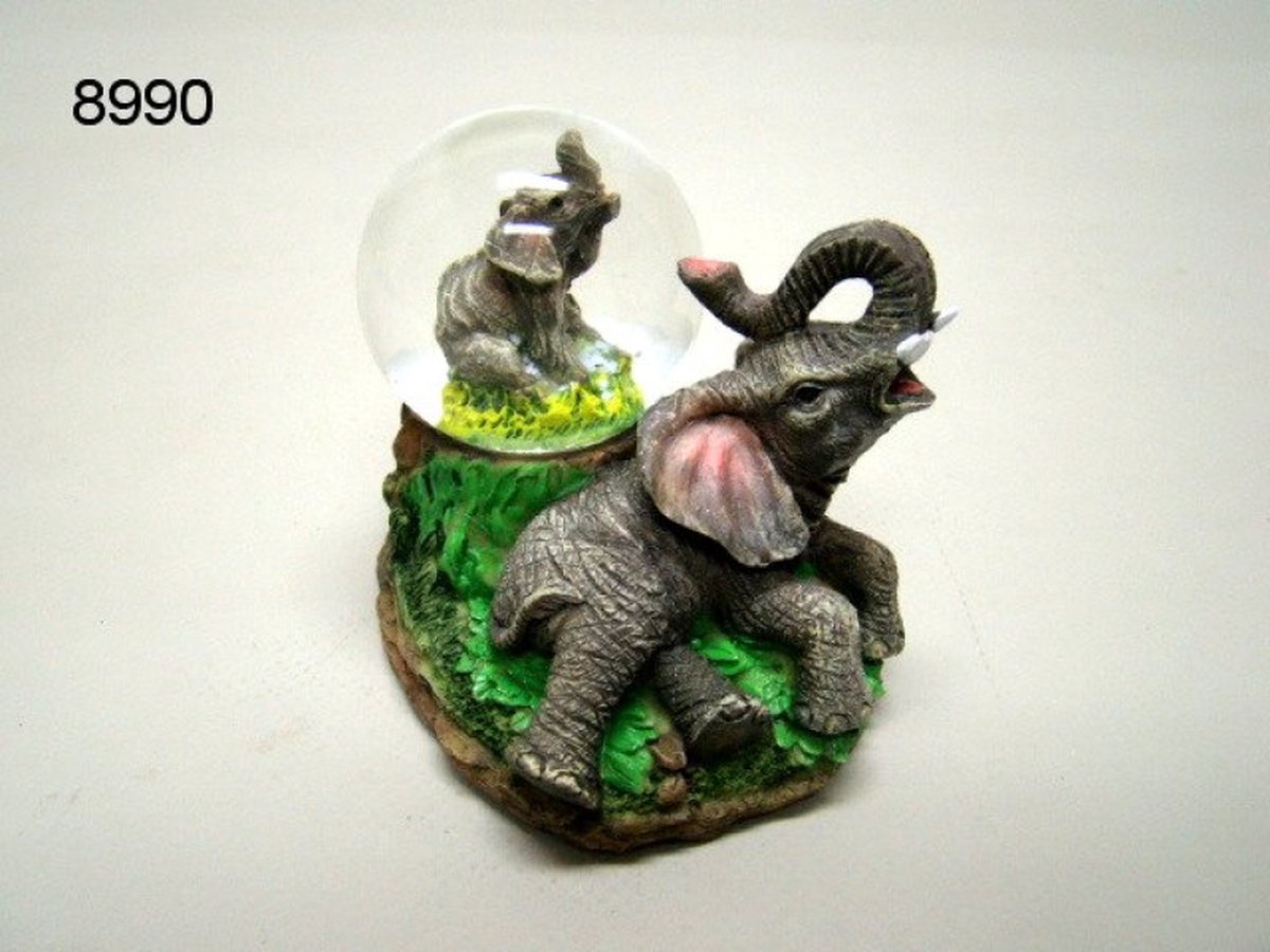 Sneeuwbol Olifant - 9 x 9 x 7 cm - Decoratief Beeldje met Sneeuweffect