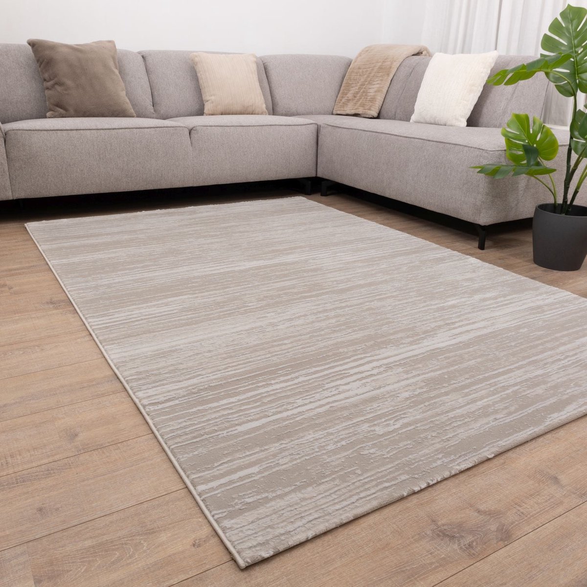 Beige Tapijt Laagpolig Vloerkleed Koho Abstract Reality - 120x170cm- Modern - Woonkamer - Salon - Slaapkamer - Eetkamer