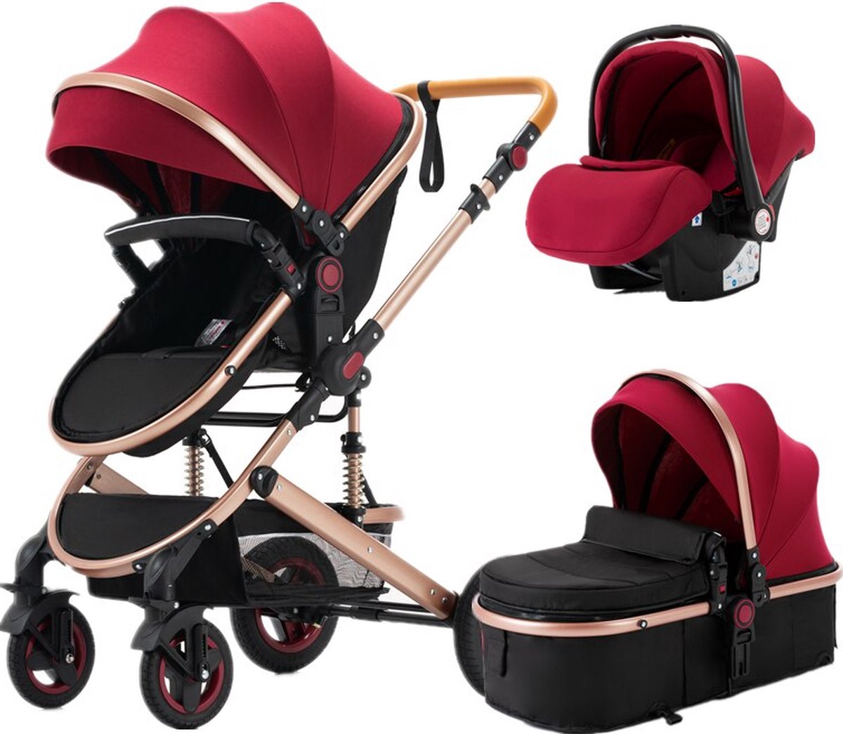 Loft Home Luxe 3-in-1 Kinderwagen - Wandelwagen - Autostoeltje - Buggy - Inklapbaar - Rood/zwart - 0-36 Maanden