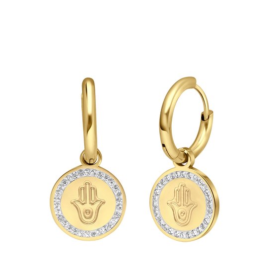 Lucardi - Boucles d'oreilles pour femme en plaqué or avec main Hamsa - Boucles d'oreilles d'oreilles - Cadeau - Acier -