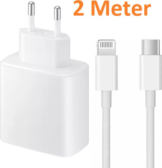 Bedrade oplader - 45 W - 2 meter - Geschikt voor: Lightning kabel naar USB-C Male Geschikt voor: Apple iPhone 11/12/13/14 & iPad - Wit