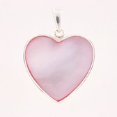 Hartvormige zilveren hanger met roze parelmoer