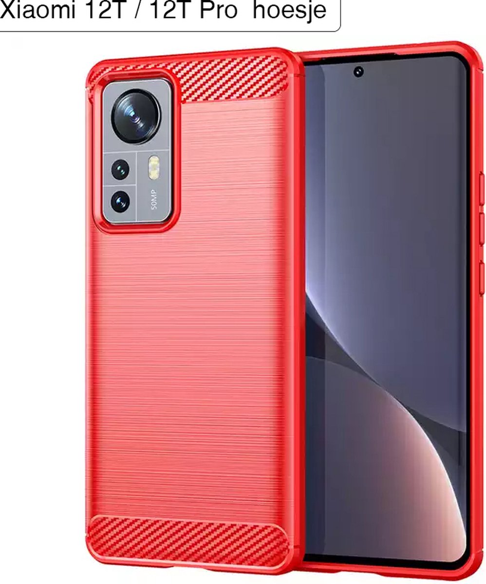 Xiaomi 12T / 12T Pro hoesje - telefoonhoesje Elegant Red - Anti schok - vingerafdruk werend materiaal - carbon fiber