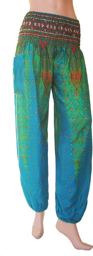 Sarouel - Pantalon de Yoga - Pantalon de Plage, Plume Turquoise Taille M |  bol.com