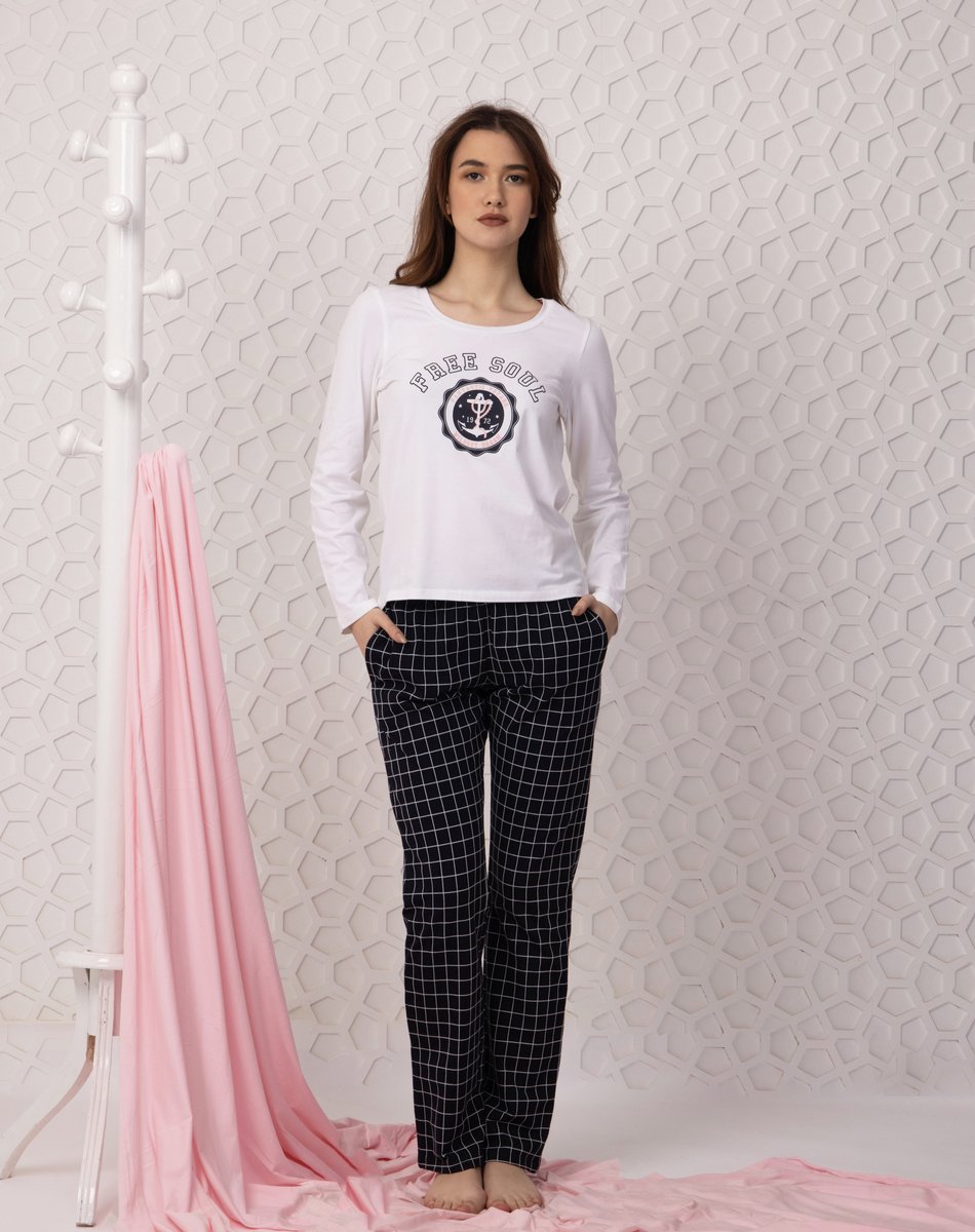 VANILLA - Free Soul dames pyjama - Pyjamasets - Egyptisch katoen - Wit - 8919 - M