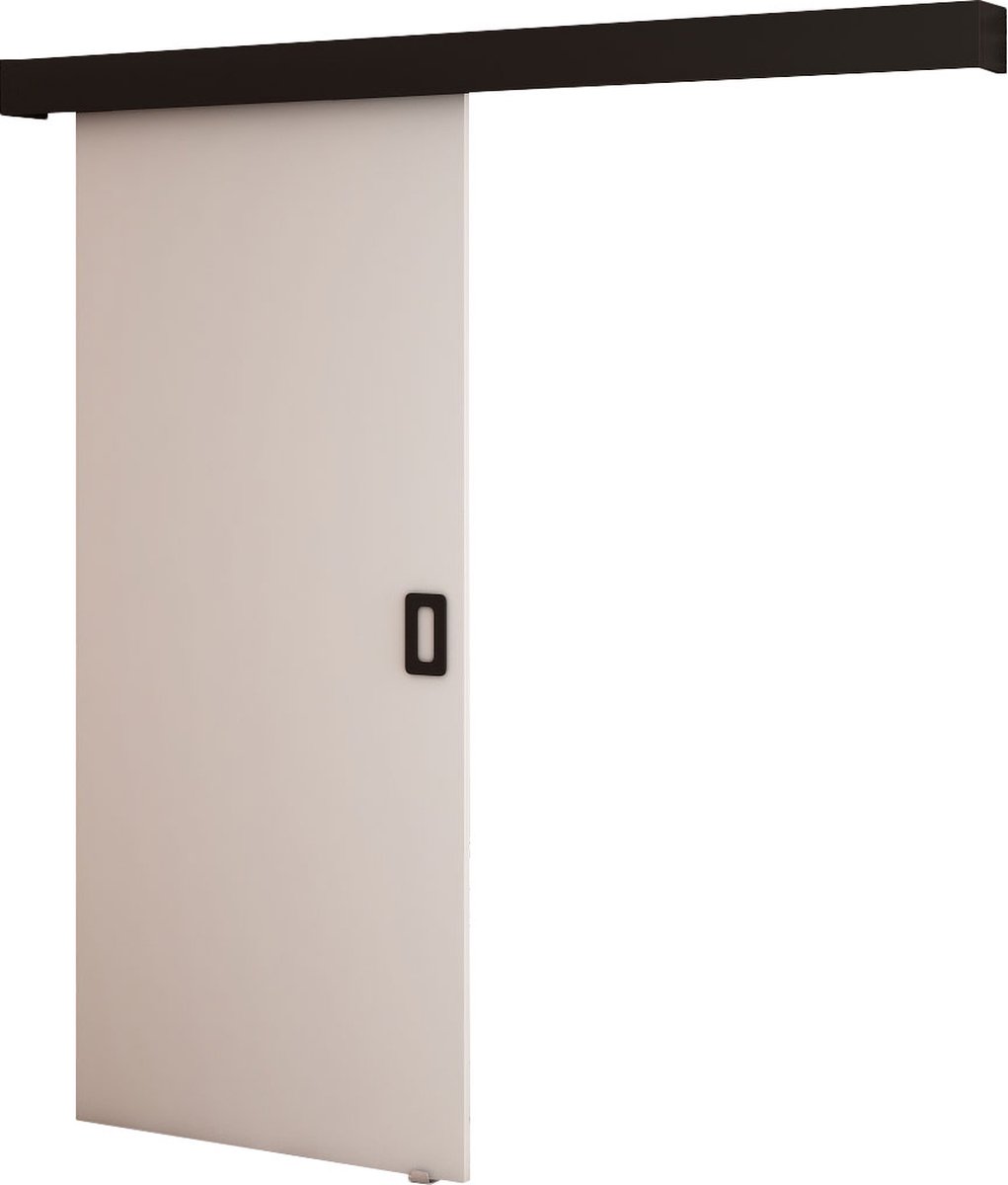 InspireMe - Schuifdeursysteem met rail - 90x204cm - MAY I - Wit Mat + Zwart frame + Zwart Handvat met Soft-Close system
