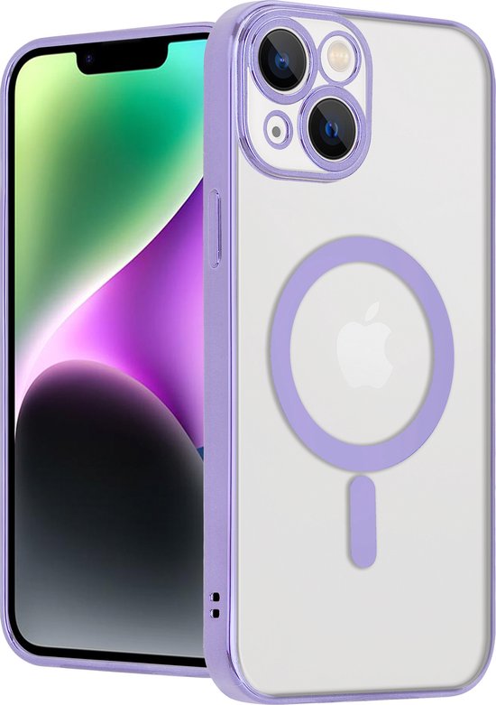 ShieldCase geschikt voor Apple iPhone 14 hoesje transparant Magneet metal coating paars