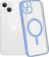 ShieldCase geschikt voor Apple iPhone 14 Plus hoesje transparant Magneet metal coating - blauw - Backcover case doorzichtig - Shockproof hoesje - Met oplaad ring