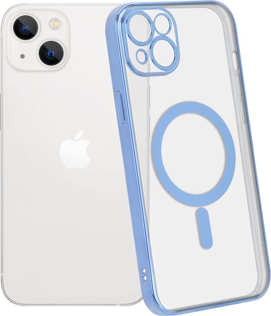 ShieldCase geschikt voor Apple iPhone 14 Plus hoesje transparant Magneet metal coating - blauw - Backcover case doorzichtig - Shockproof hoesje - Met oplaad ring