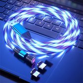 Câble de Charge Magnétique LED Flowing 1M/2M Rotation 360° et 180° 3A Câble USB Magnétique Charge Fast Câble Magnétique 3-en-1 Lumineux Coloré Visible pour Android, Micro USB, Type C, Téléphone, Smartphone Tablette - Blue