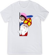 T Shirt Meisjes Jongens - Sint en Piet - Wit - Maat 104