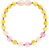 Bracelet Ambre Sun Sauvage Bébé / Enfant - Bracelet de Cheville Ambre - Ambre Baltique - Dents Anti-Douleur - 14 cm - Citron / Quartz Rose / Jade Pink