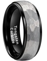 Wolfraam Ring Heren Zwart met Gehamerd Staal - Tungsten Ring - Zeer Zwaar - Ringen Mannen - Cadeau voor Man - Mannen Cadeautjes