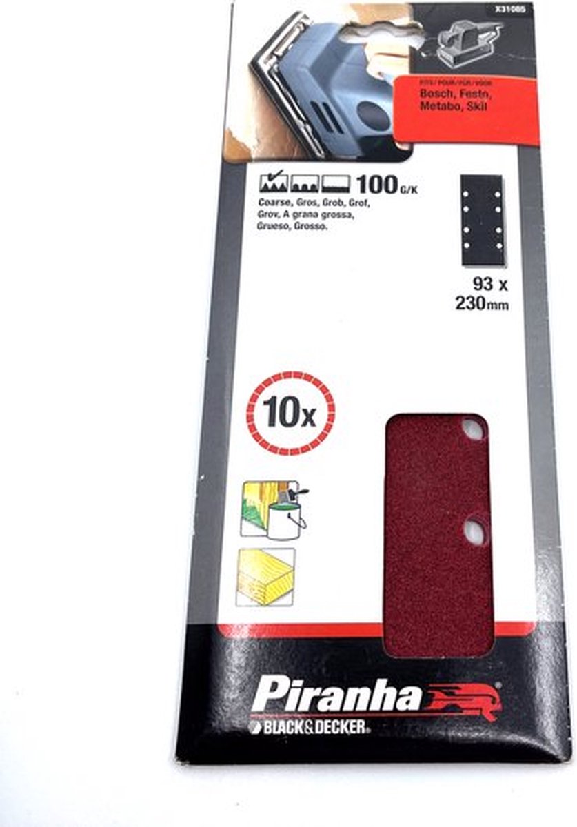 Piranha schuurstroken 230 x 93 mm - Korrel 100 - Bosch, Festo, Metabo, Skil - 10 stuks - X31085