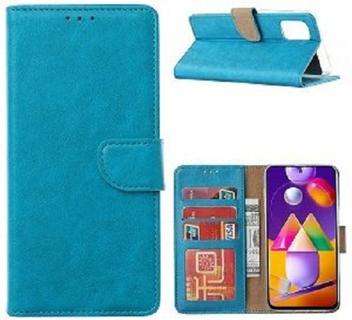 Samsung A42 Hoesje Met Pasjeshouder Bookcase Turquoise