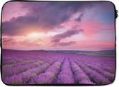 Laptophoes 13 inch - Lavendel - Paars - Wolken - Bloemen - Laptop sleeve - Binnenmaat 32x22,5 cm - Zwarte achterkant