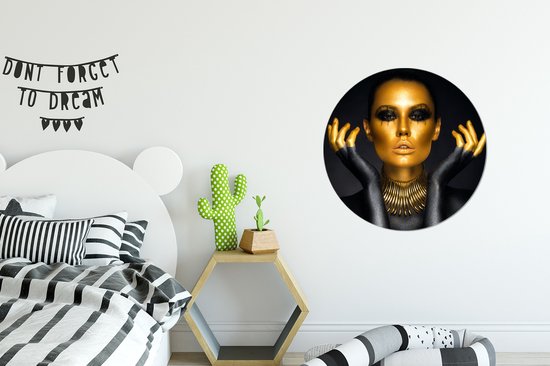 WallCircle - Stickers muraux - Cercle Papier Peint - Femme - Portrait - Or - Luxe - Zwart - 80x80 cm - Cercle Mural - Auto Adhésif - Sticker Papier Peint Rond
