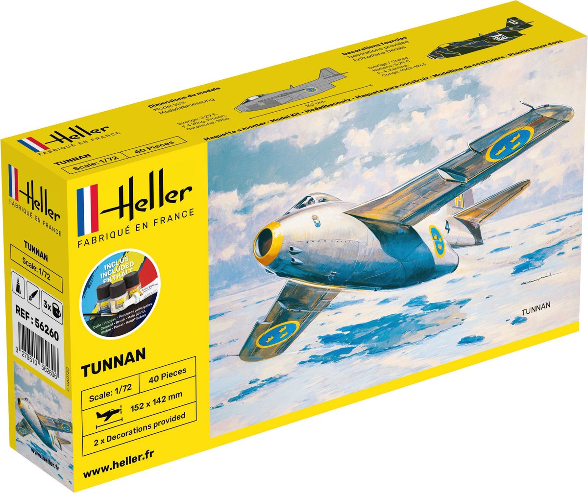 Heller Modelbouwpakket Vliegtuigen - 56260 Saab J 29 Tunnan - Zweeds Jachtvliegtuig - Starter Kit Plastic - 1:72 - Modelbouw