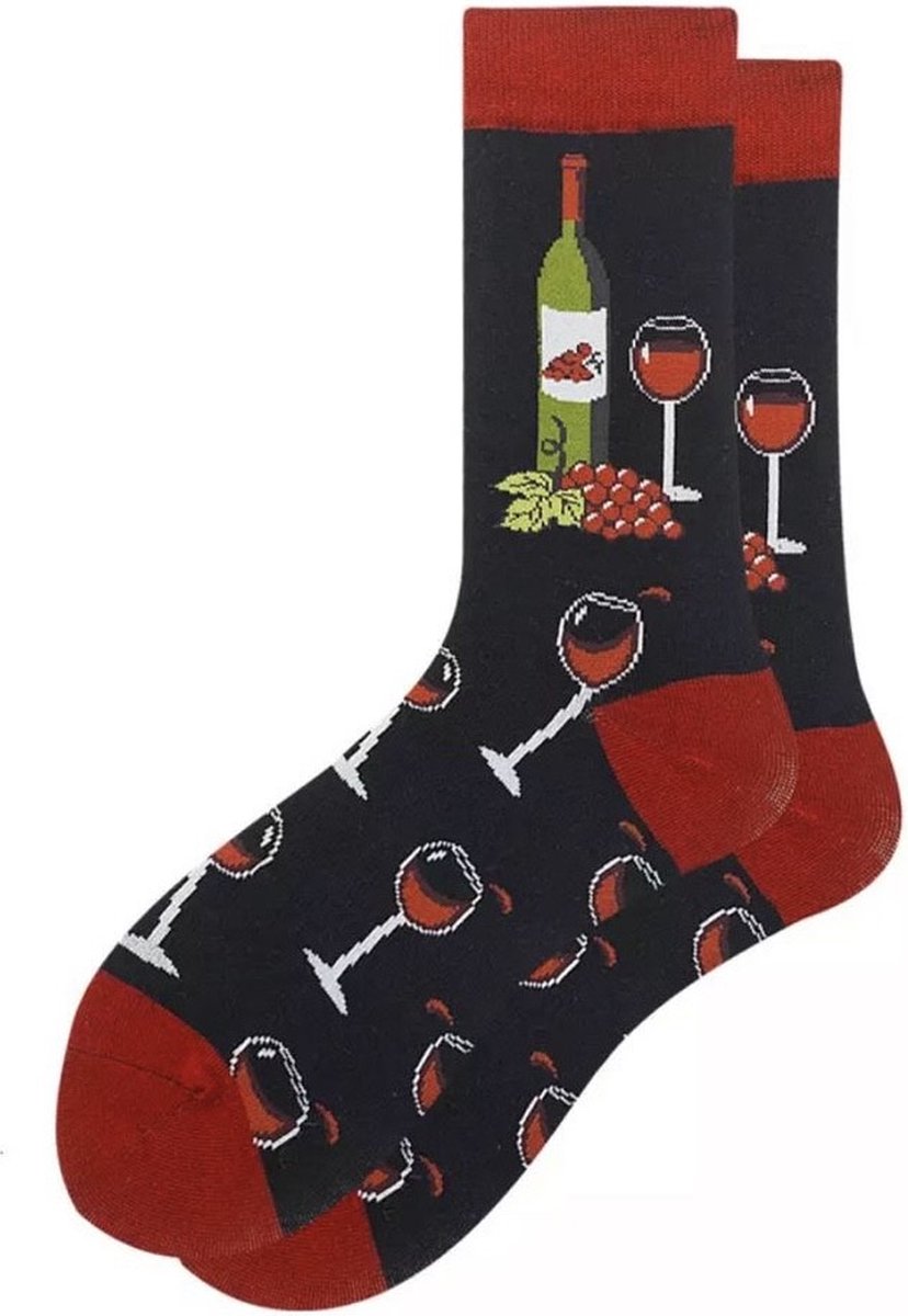 Wijn sokken - Rode wijn - Rode wijn sokken - valentijn cadeau - valentijn - grappige sokken - wijn sokken - leuke sokken - moederdag – vaderdag – kerst cadeau - Maat onesize